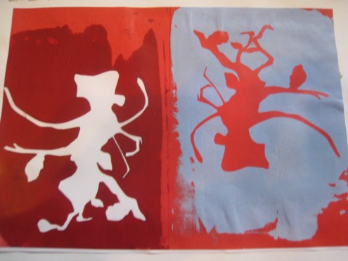 These are my screen printing experiments. I have used these as development to create a more intricate tree form.